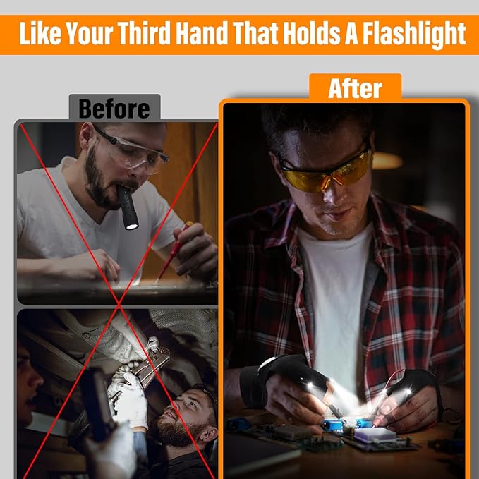 LED Flashlight Work Gloves
